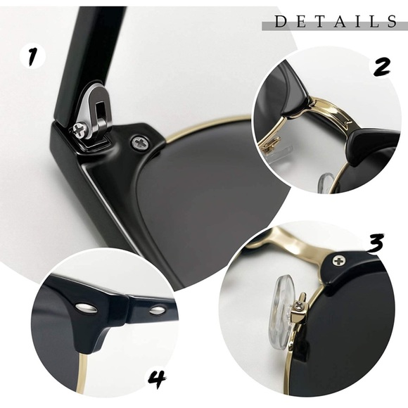 Semi Rimless Polarised Sunglasses Men Women Classic Horn Rimmed Frame UV400 - Picture 4 of 7